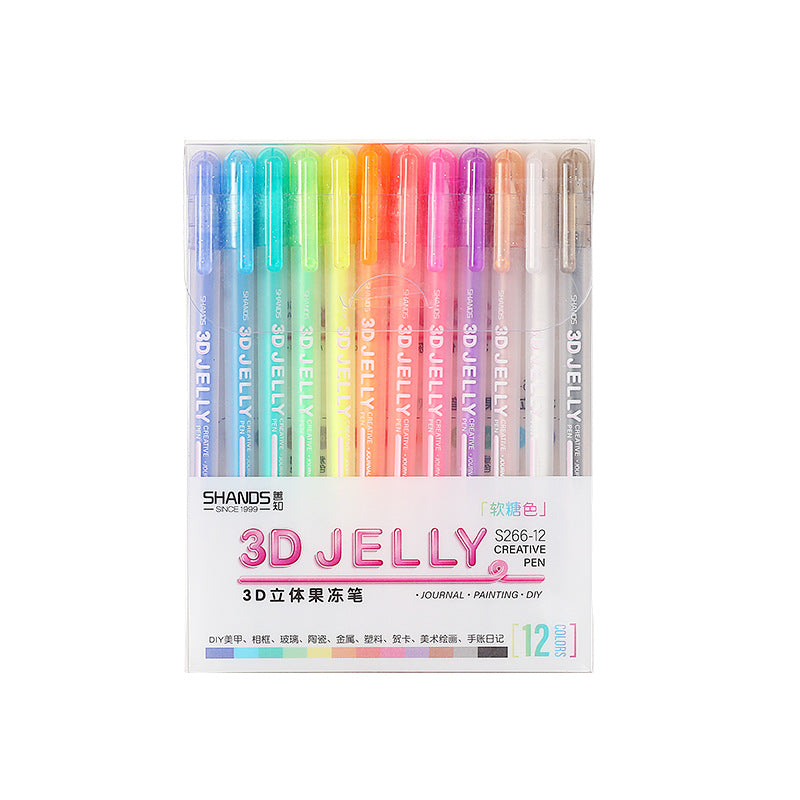 SHANDS 3D Jelly Ink Pen for Lettering,Drawing,Ornaments 12 Pack