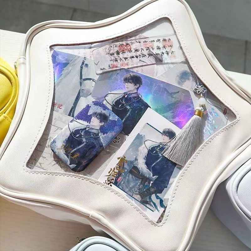 Star Shape Ita Bag Y2K Pins Display PU Leather Backpack