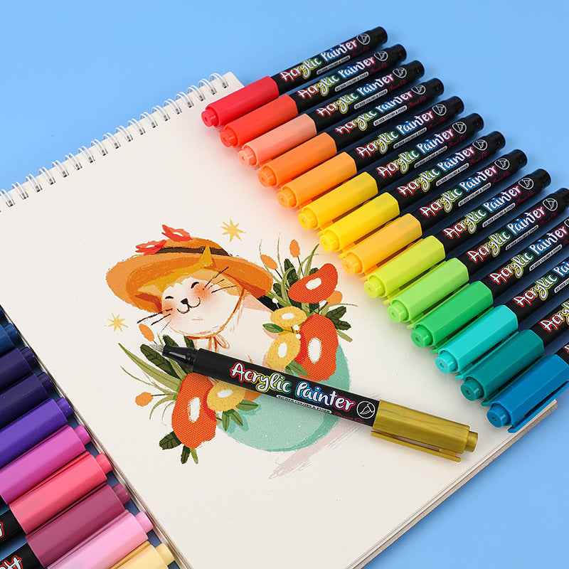 Guangna 12 Colors Brush Tip Acrylic Paint Marker Pens - TTpen