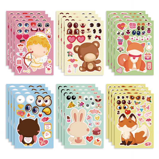 24 Sheets Valentine's Day Animal Stickers for Kids