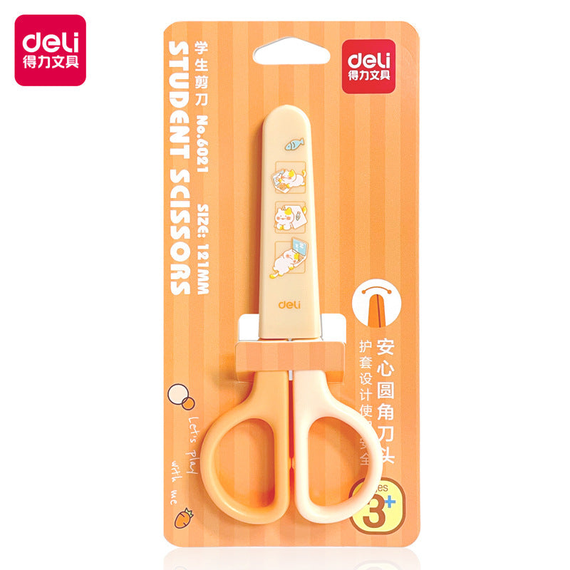 DELI Pointed Tip 12cm Student Kids Scissors with Sheath 2 Pack
