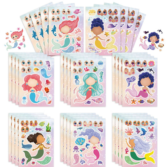 32pcs Mermaid Make a Face Sticker Sheets for Kids Girls
