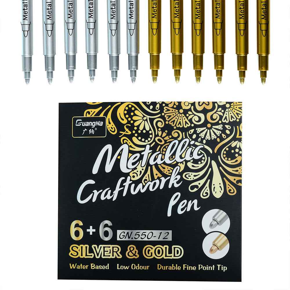 GUANGNA Gold Silver Metallic Permanent Marker Pens 12 Pack - TTpen