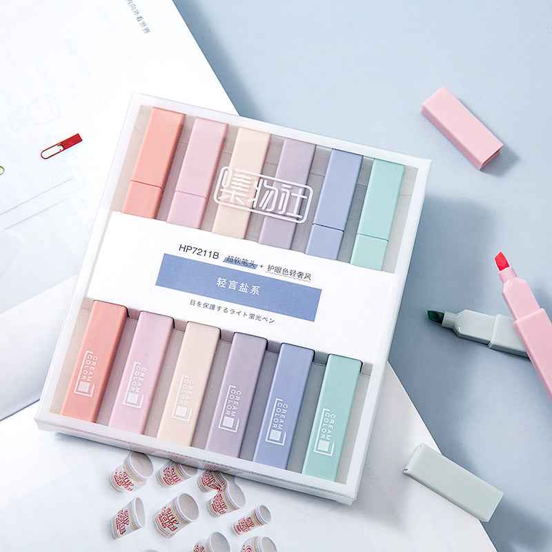 12-Color Large Highlighter Set – Morandi Tones, Soft Axe-Shaped Tip