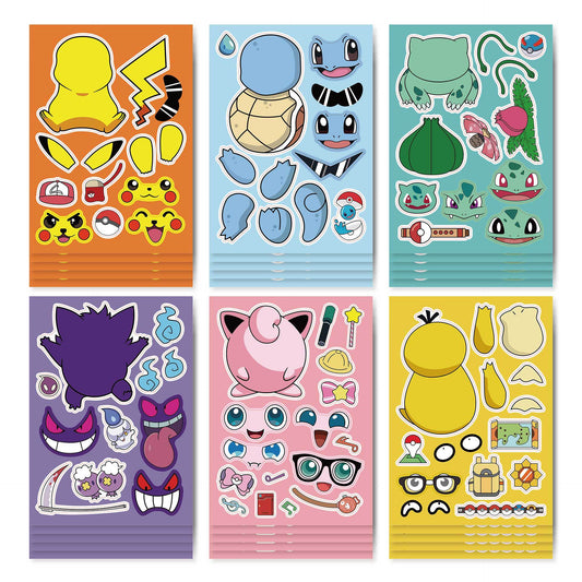 24 Sheets Pokemon Make a Face DIY Stickers for Kids