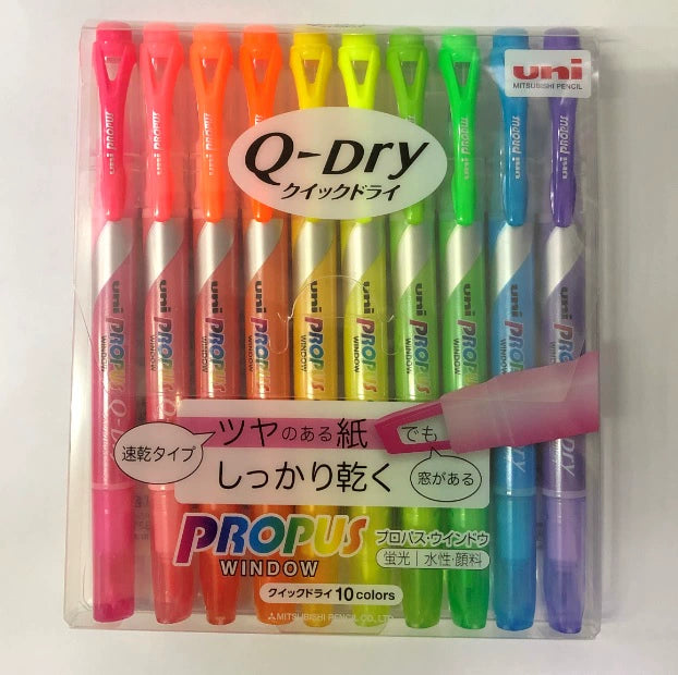 Uni Propus Window Quick Dry Highlighter Pen Set 10 Colors