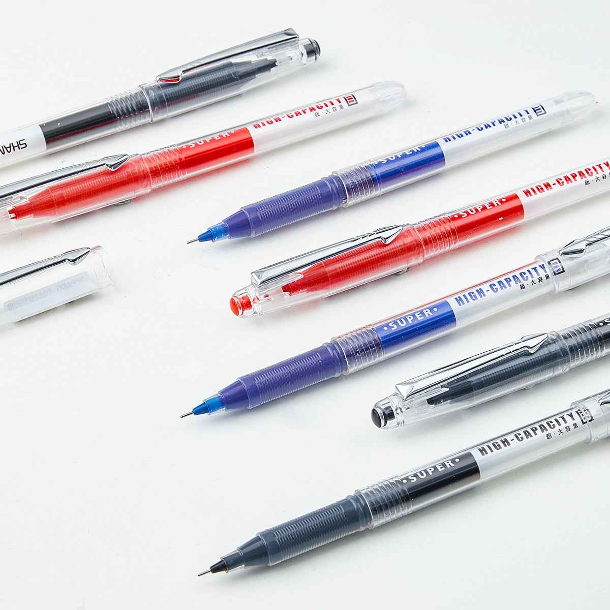 SHANDS Liquid Ink Rollerball Pens Black/Blue/Red 0.5mm Fine Needle Nib 12pcs