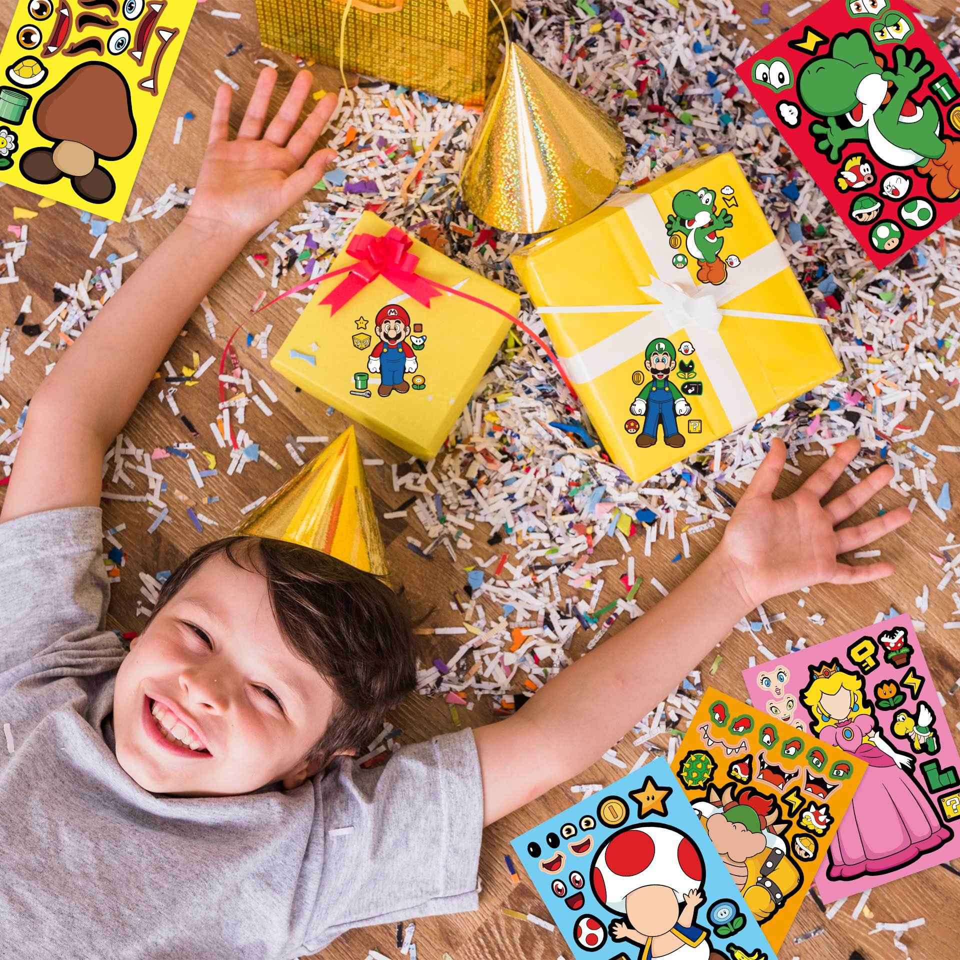 32 Sheets Super Mario Bros Make a Face DIY Stickers for Kids - TTpen