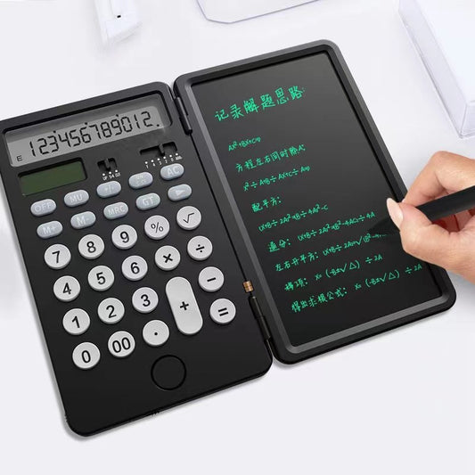 Calculator with LCD Writing Tablet Rechargeable and Solar Power Black