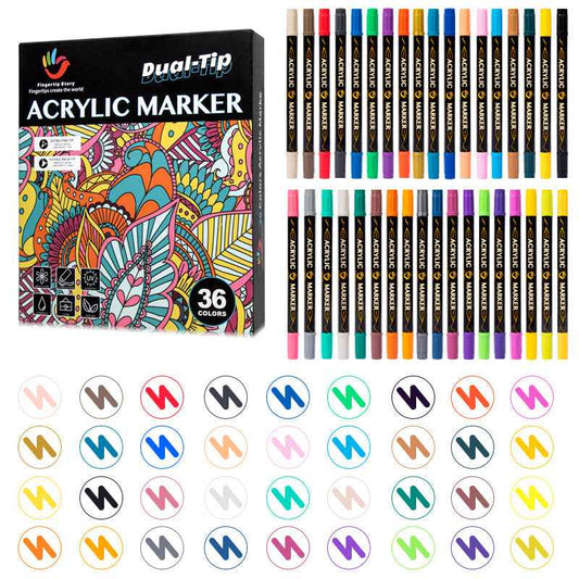 36 Colors Acrylic Paint Bursh Marker Dual Tip Pens - TTpen