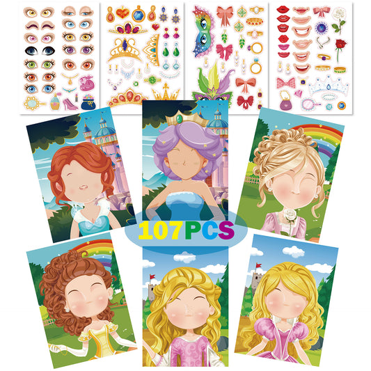 20 Sheets Princess Make a Face Stickers for Kids Girls