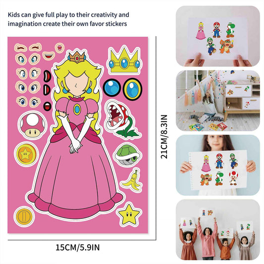 24 Sheets Super Mario Bros Make a Face DIY Stickers for Kids - TTpen