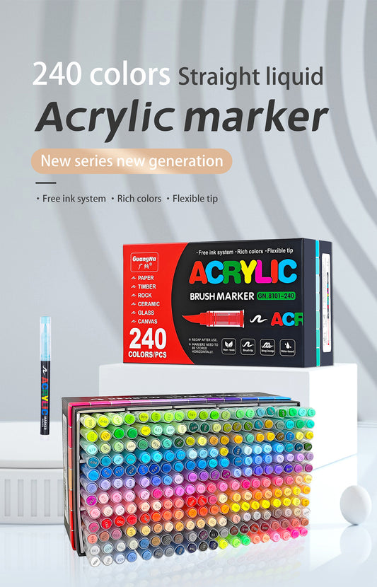 GuangNa GN8101 Soft Brush Acrylic Marker Set - 240 Colors
