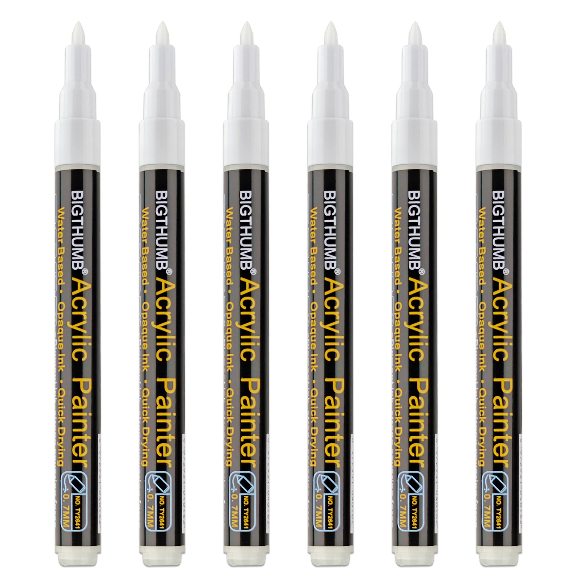 White Acrylic Marker Paint Pens 0.7mm 6 Pack