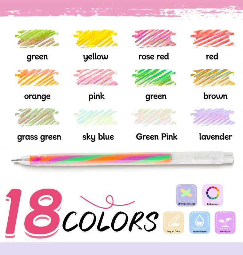 SHANDS 18 Colors Magic Rainbow Gel Pens with Glitter Neon Pastel