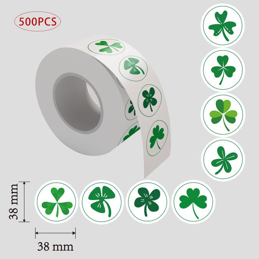 500pcs St Patricks Day Decorations Sticker Green Shamrock Labels 1.5 inch