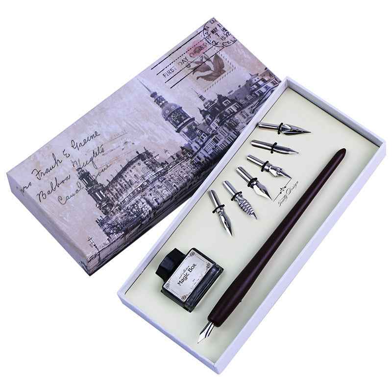 Wooden Dip Pen Calligraphy Quill Pen Ink 6 Nibs Set - TTpen