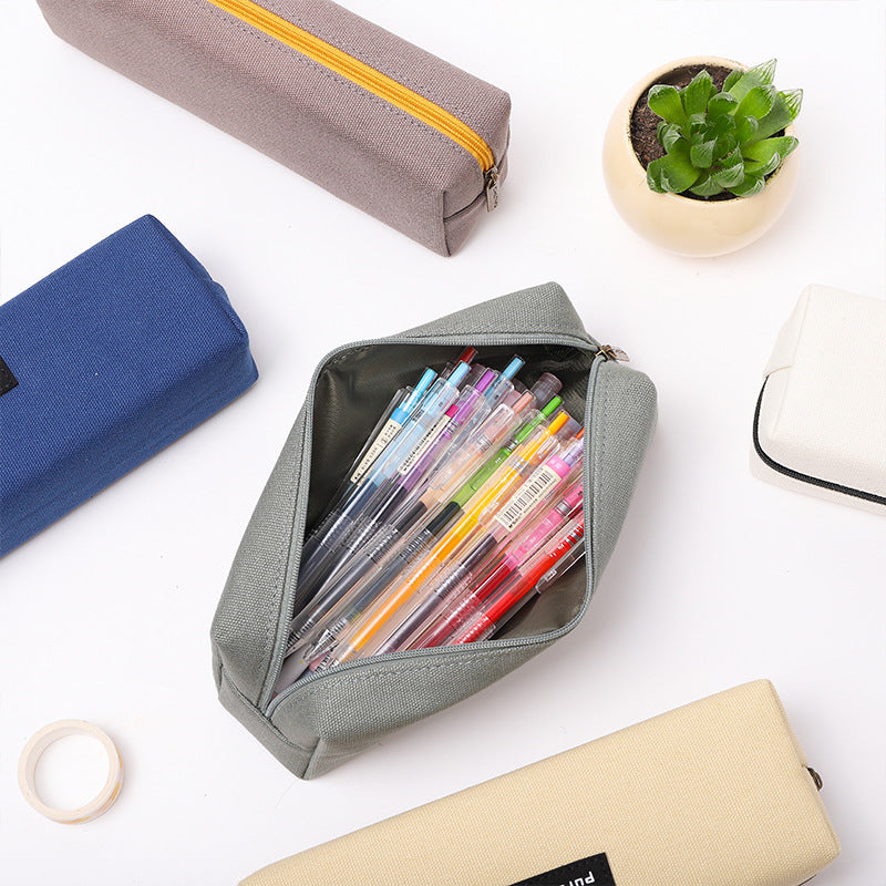 Pure Color Pen Pouch Pencil Case with Zipper Stationary Storage Bag