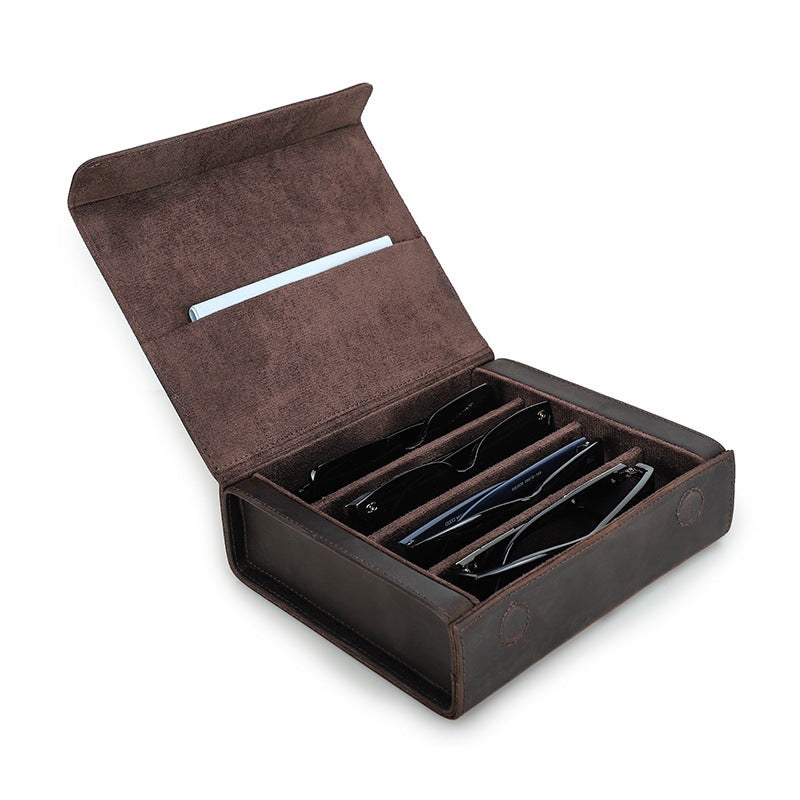 CONTACTS FAMILY 4-Slot Crazy Horse Leather Glasses Case