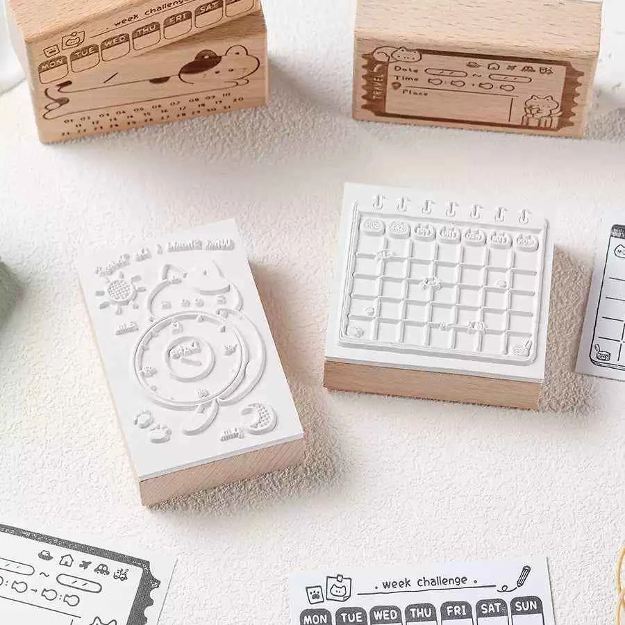 Wooden Time Planning Table Stamps Cat Memo 6 Pack