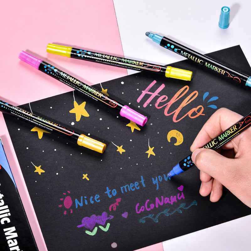 Guangna 12 Colors Metallic Paint Twin Marker Pens with Dot and Fine Tip - TTpen