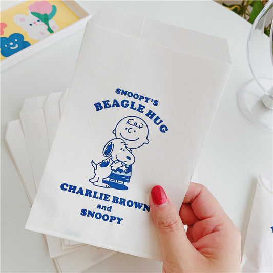 4.5x7 Inch 50 Pack Small Flat Paper Bags Blue Charlie Brown and Snoopy for Party Favor