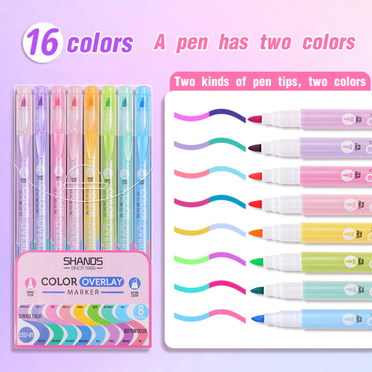 16 Color Overlay Marker,Double Tip Highlighters,8 Pack