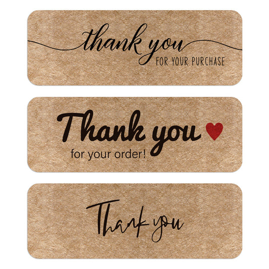 1500pcs (1"x 3") Thank You Stickers Kraftpaper, Rectangular Labels for Small Business