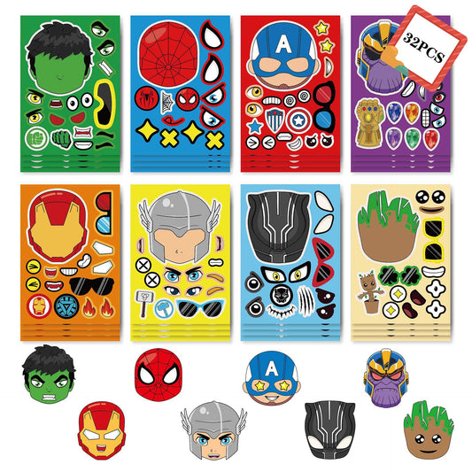 32 Sheets Cartoon Marvel Make a Face DIY Stickers for Kids