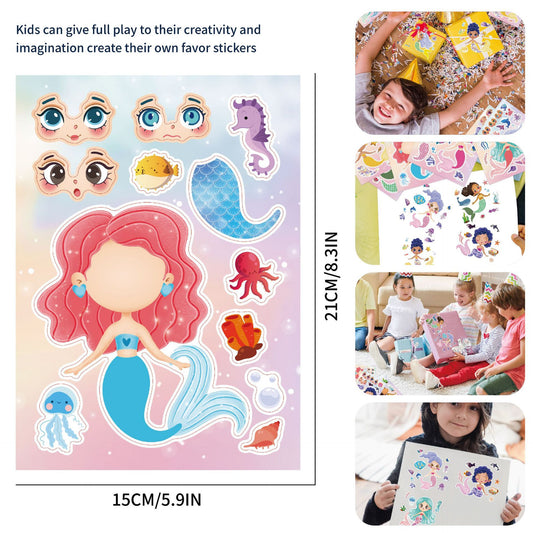 32pcs Mermaid Make a Face Sticker Sheets for Kids Girls