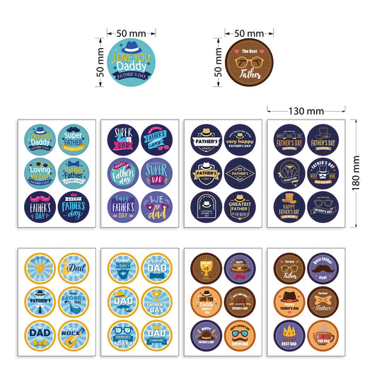 96pcs Father‘s Day Stickers 2 inch Large Round Labels