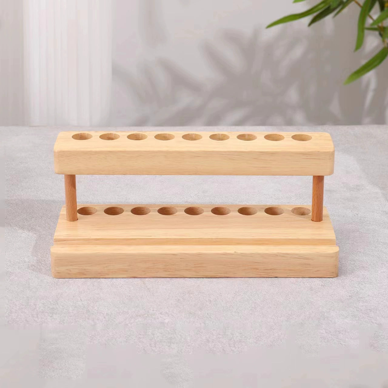 Wooden Pencil & Pen Holder with 9 Slots Cell Phone Stand