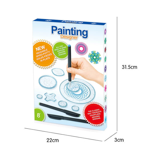 Spiral Art Gear Drawing Circle Template with Pen Paper Ruler