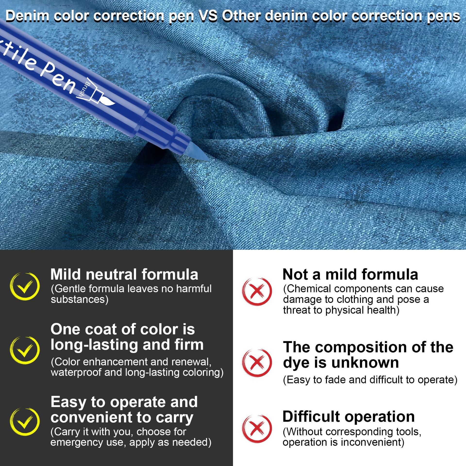 2pcs Denim Color Restore Textile Pen Fabric Repair & Color Touch-Up