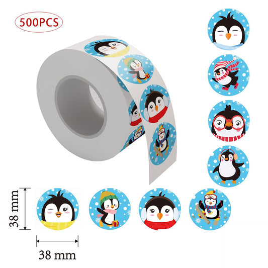 500pcs Penguin Winter Self-Adhesive Stickers Roll 1.5 Inch