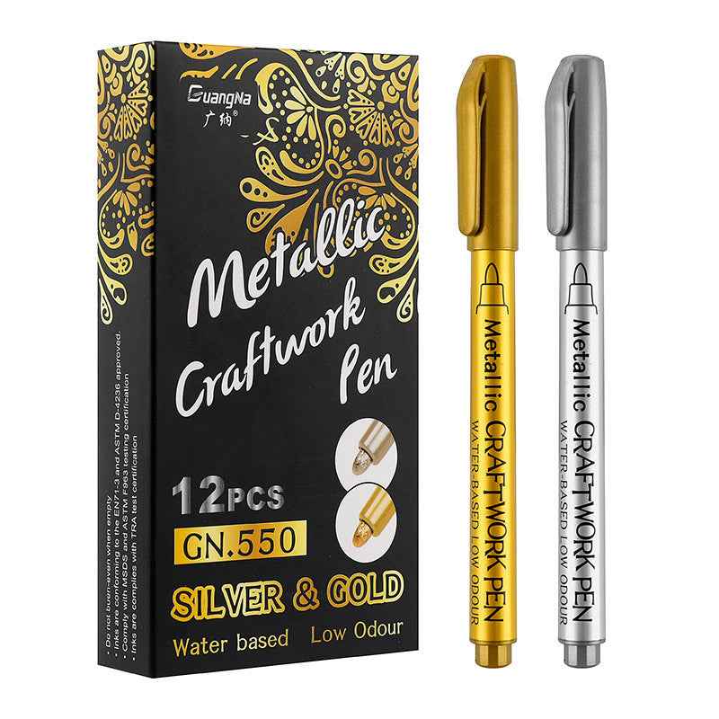 GUANGNA Gold Silver Metallic Permanent Marker Pens 12 Pack