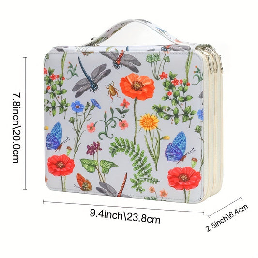 124 Slots Colored Pencil Case with Zipper Closure Dragonfly