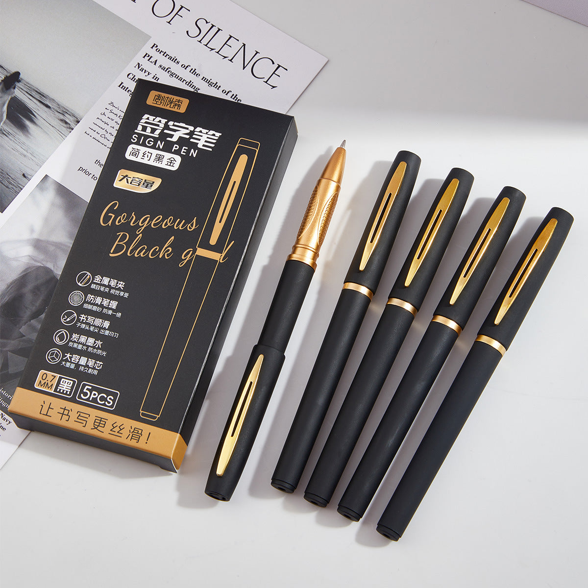 15-Pack Black Ink Signature Gel Pens Set (0.5mm/0.7mm/1.0mm)