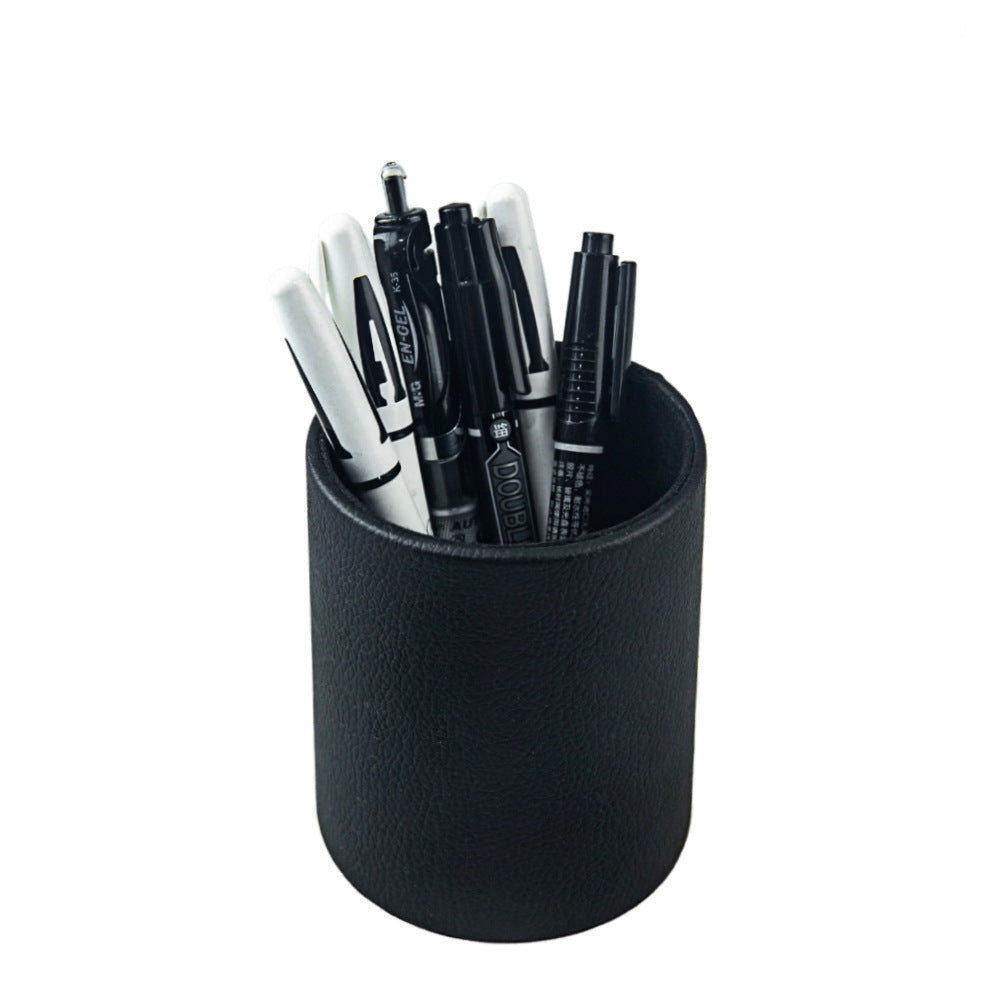 PU Leather Pen Pencil Holder Desk Organizer  (3.3" x 3.3" x 4")