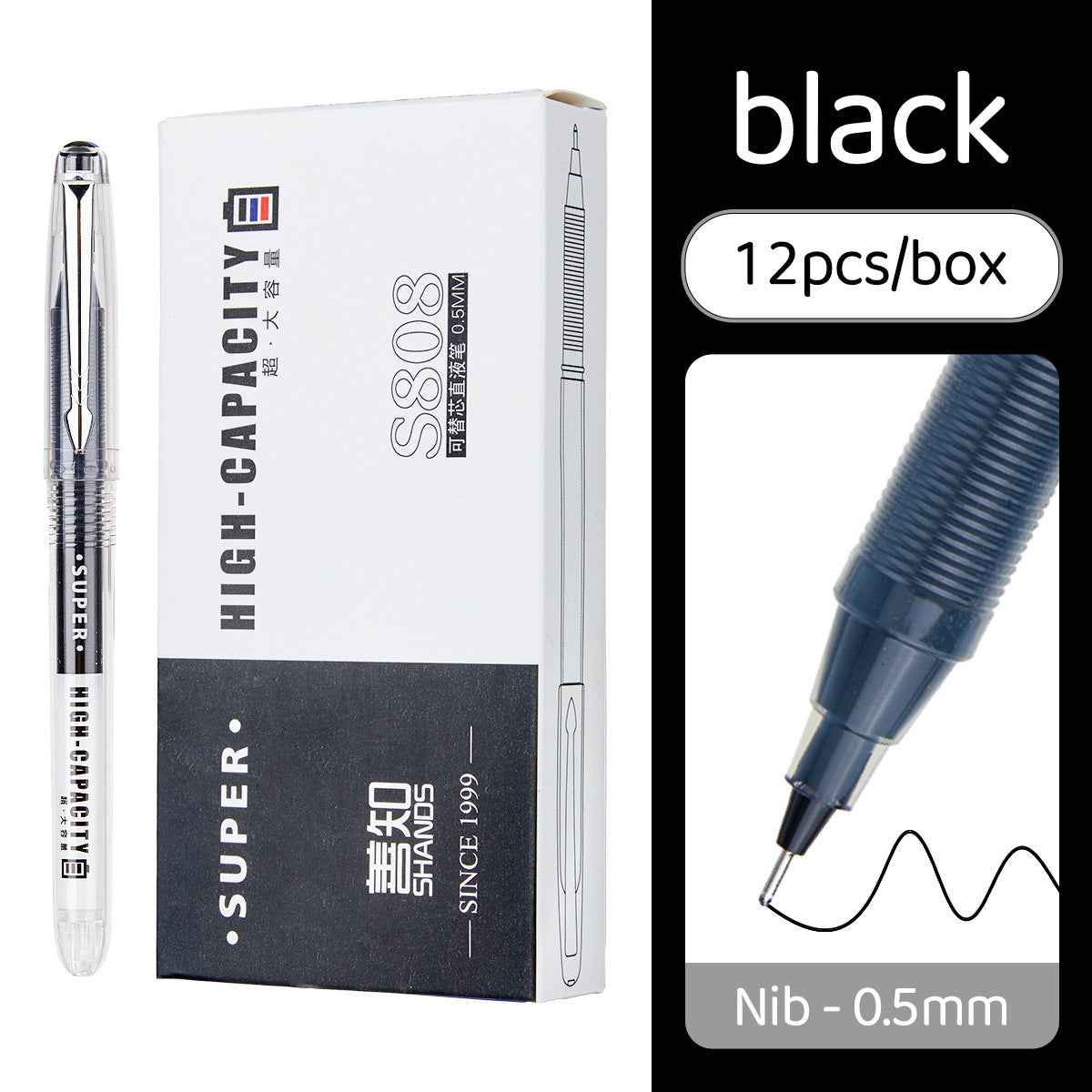 SHANDS Liquid Ink Rollerball Pens Black/Blue/Red 0.5mm Fine Needle Nib 12pcs