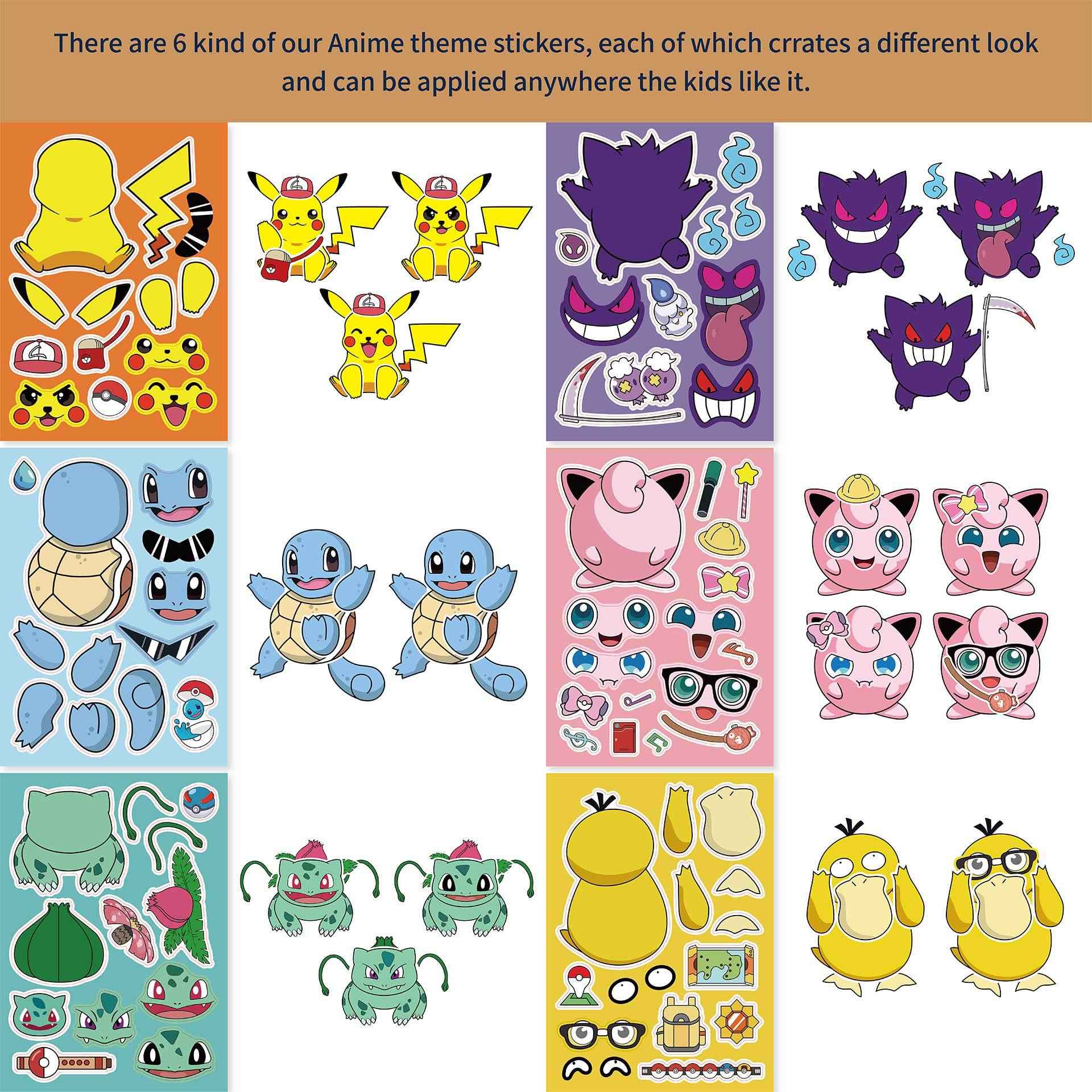 24 Sheets Pokemon Make a Face DIY Stickers for Kids - TTpen