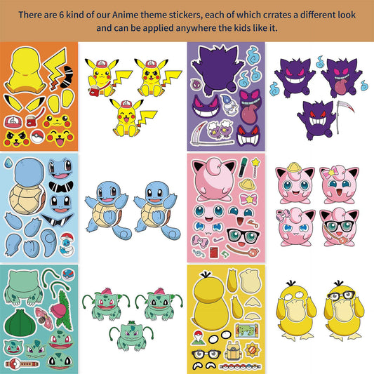 24 Sheets Pokemon Make a Face DIY Stickers for Kids