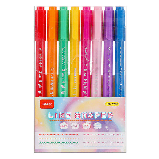 8PCS Curve Highlighter Line Shaped Pens for Writing Journaling