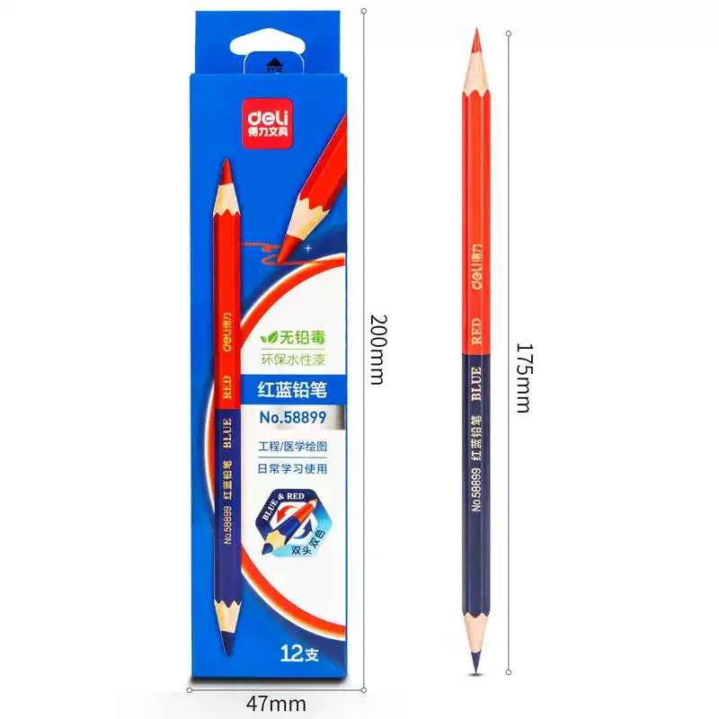 DELI Red and Blue Double Colored Checking Pencils 24 Pieces