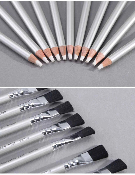 NYONI Detail Sketch Eraser Pencil with Brush 12 Pack