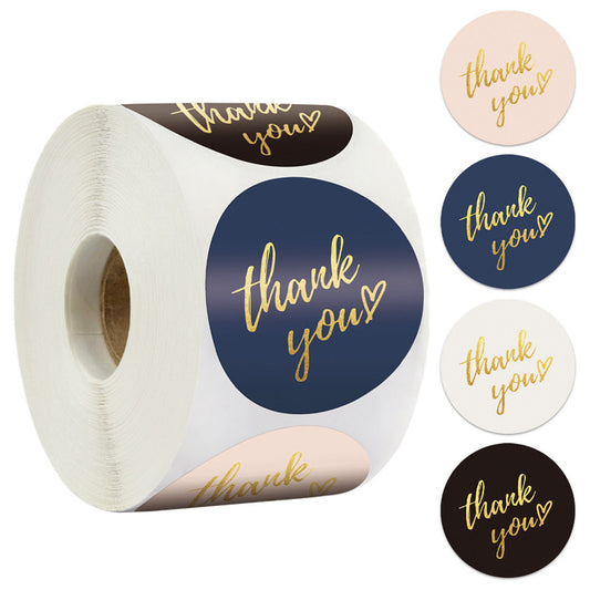 Thank You Stickers Roll 500 Labels 1.5 inch 4 Classic Colors with Gold Foil Design