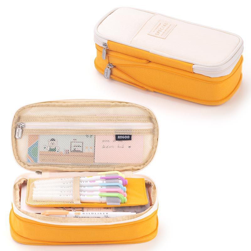 ANGOO Pencil Case Large Capacity Portable Multifunction Pen Bag Yellow