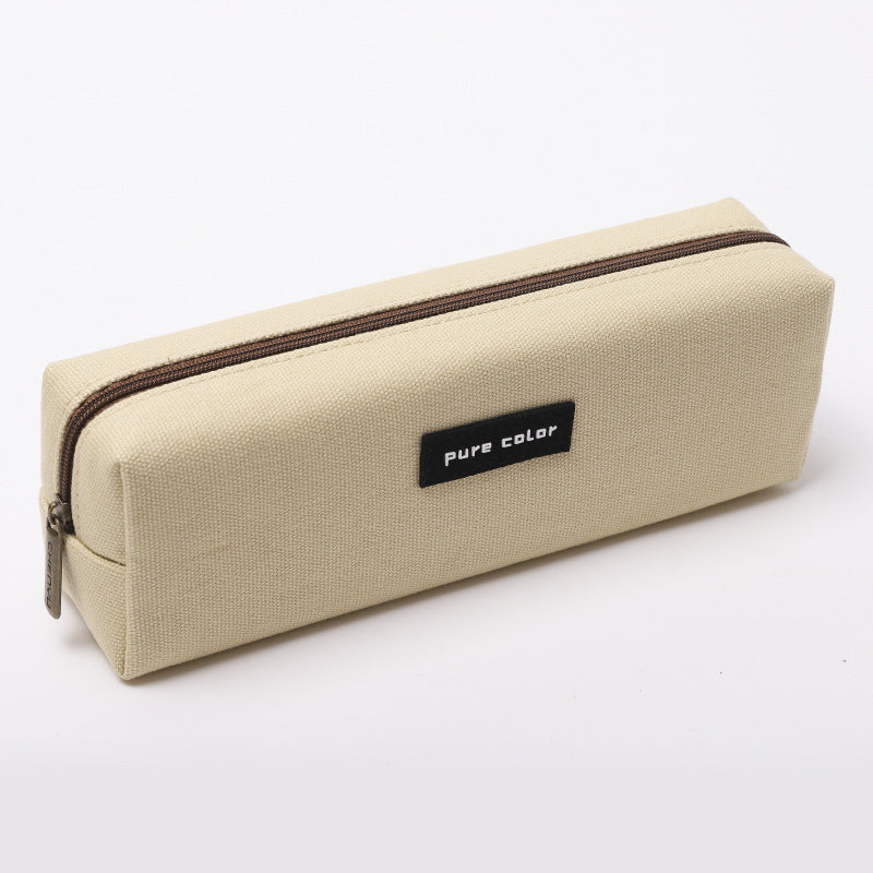Pure Color Pen Pouch Pencil Case with Zipper Stationary Storage Bag Khaki