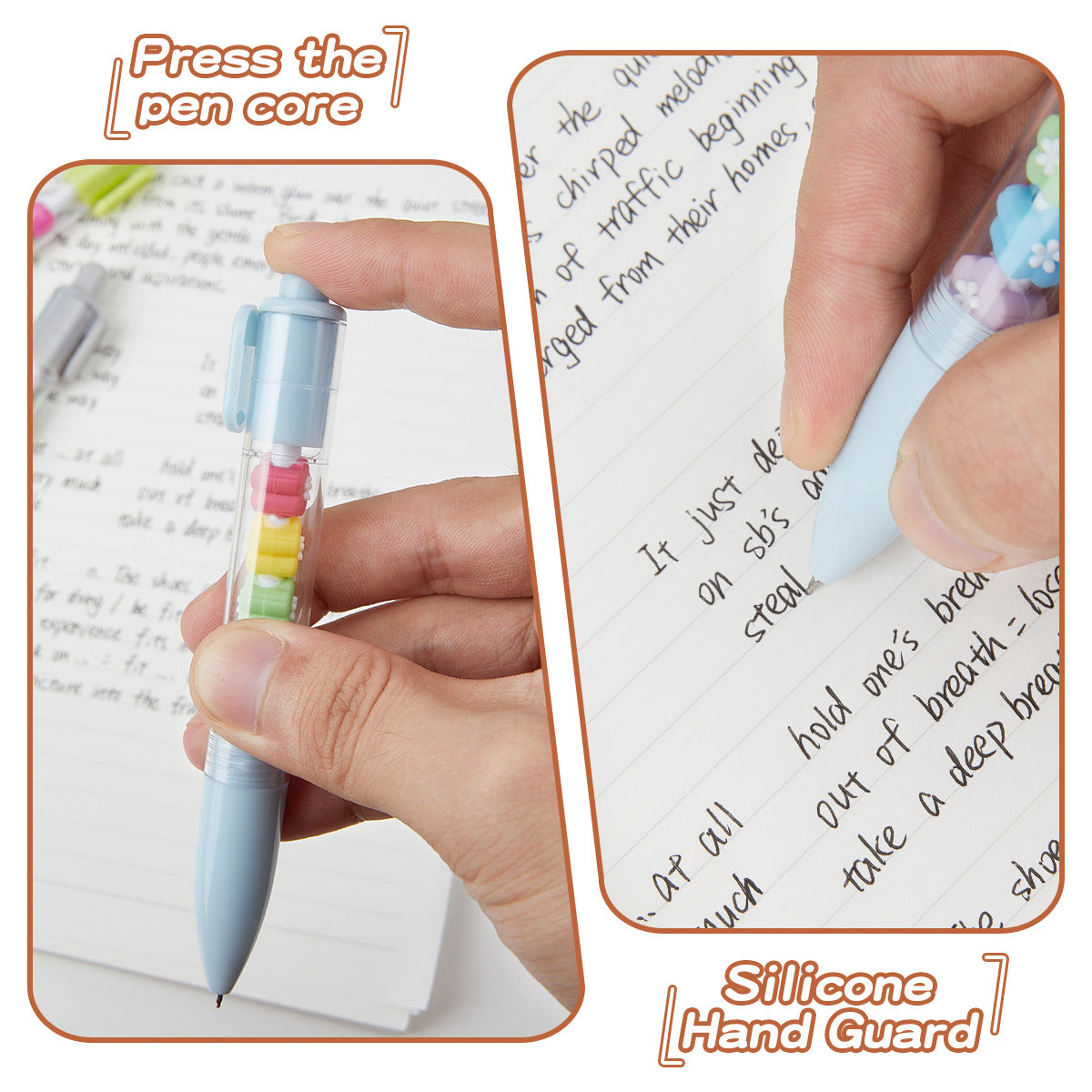 Cute Cartoon Click Gel Pen 0.5mm with Removable Beads 8 Pack