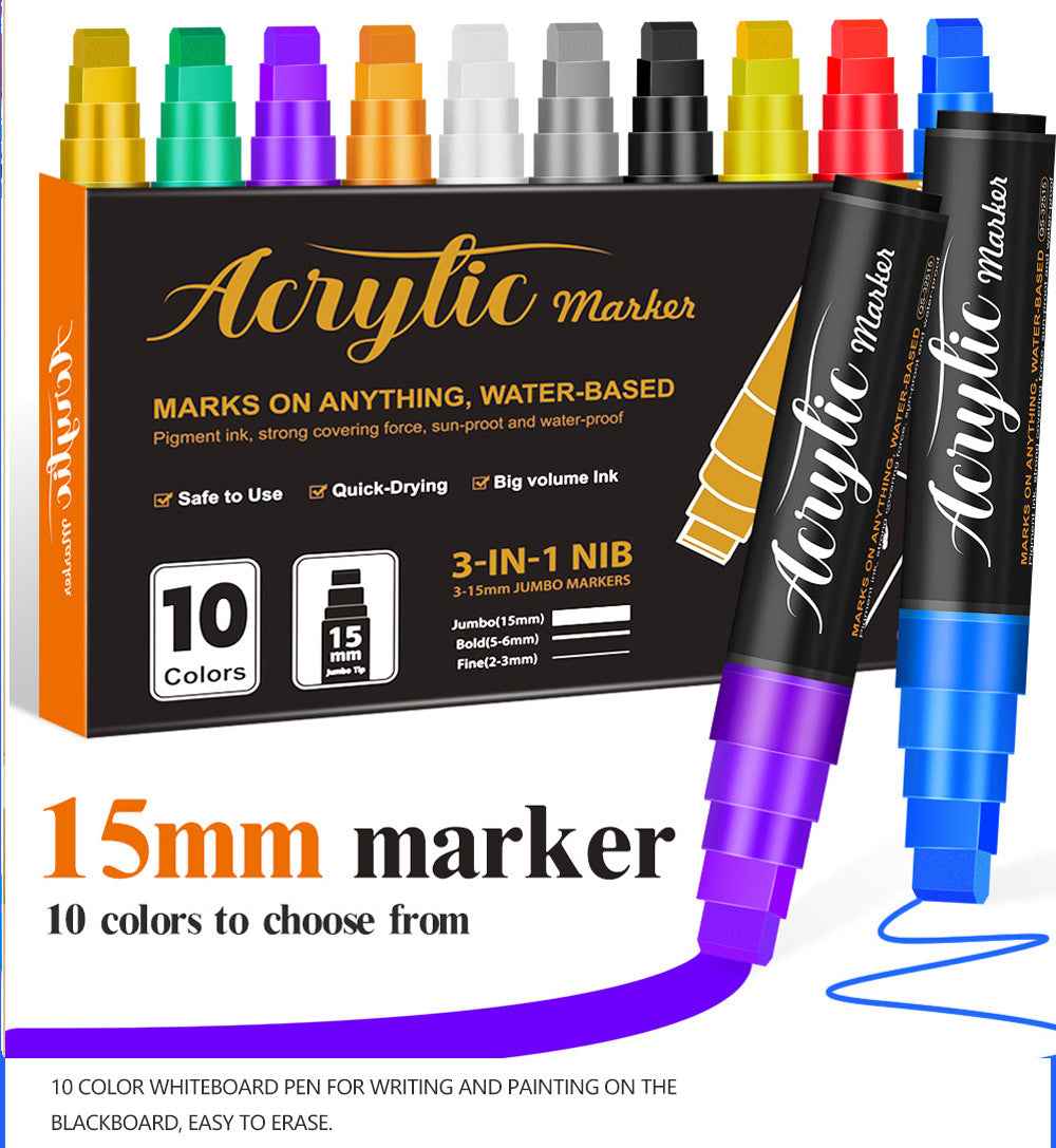 10 Colors Acrylic Paint Markers 15MM Jumbo Felt Tip